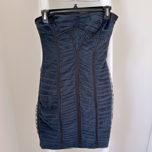 BCBG MaxAzria Dark Blue Grey Ruched Sela Strapless Convertible Evening Dress - Picture 1 of 11